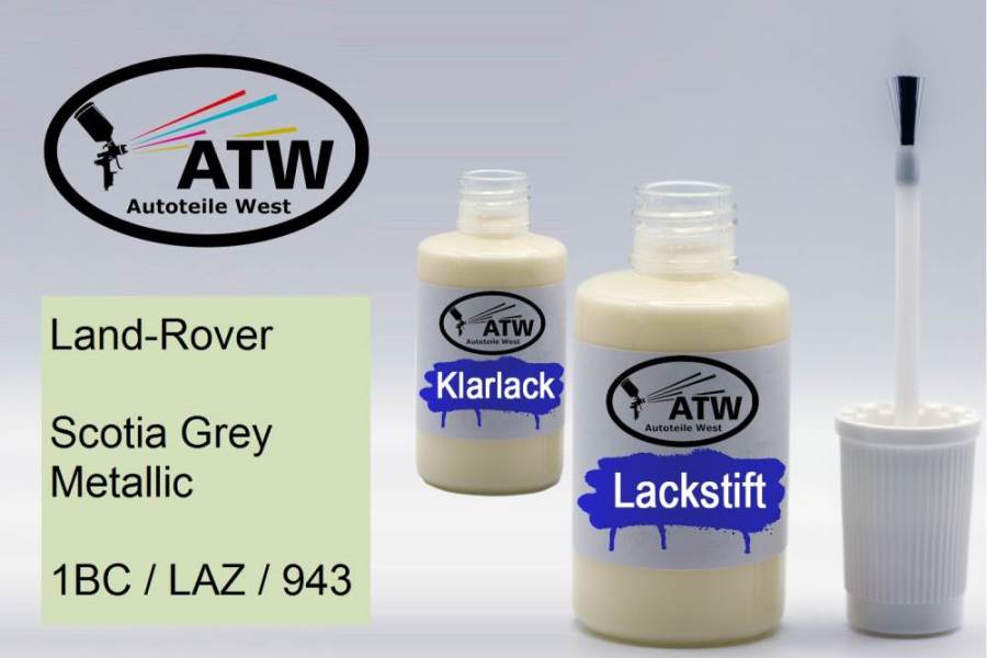 Land-Rover, Scotia Grey Metallic, 1BC / LAZ / 943: 20ml Lackstift + 20ml Klarlack - Set, von ATW Autoteile West.